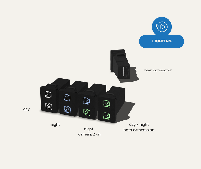 AutoChimp™ 32mm Camera 1 & 2 Switch for Toyota |  Blue & Green LED Lighting & Functions